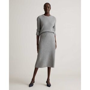 Quince Mongolian Cashmere Ribbed Knit Gray Midi Skirt Size Medium Soft Minimal